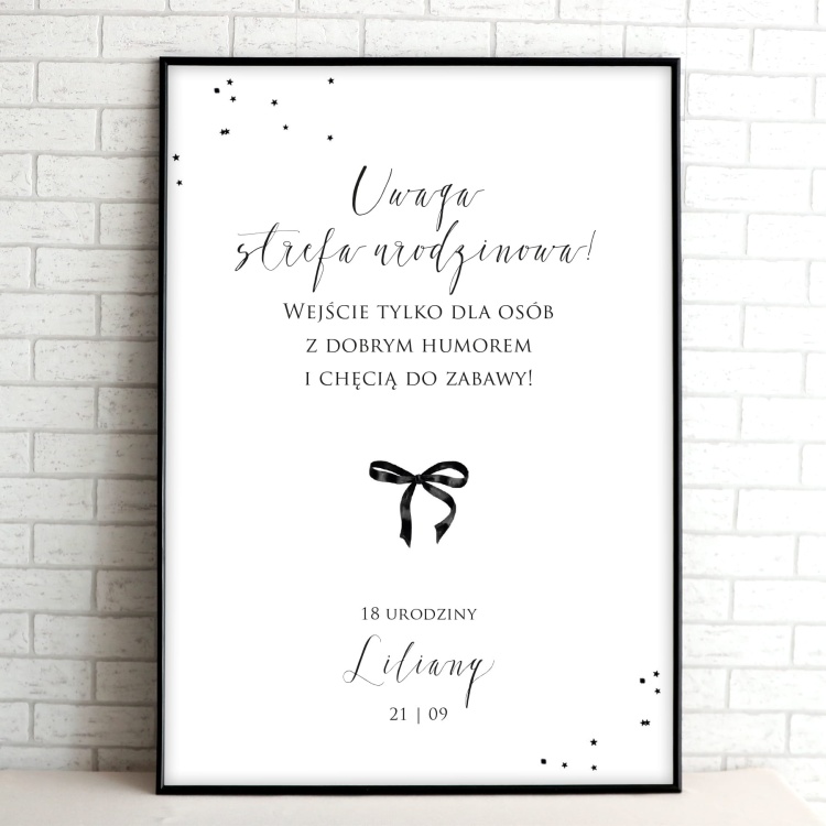 Tablice powitalne na przyjęcie urodzinowe z elegancką czarną wstążką