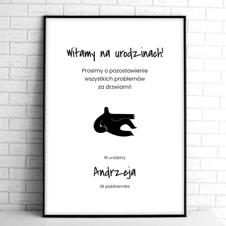 Tablice powitalne na przyjęcie urodzinowe z wyluzowanym stworkiem