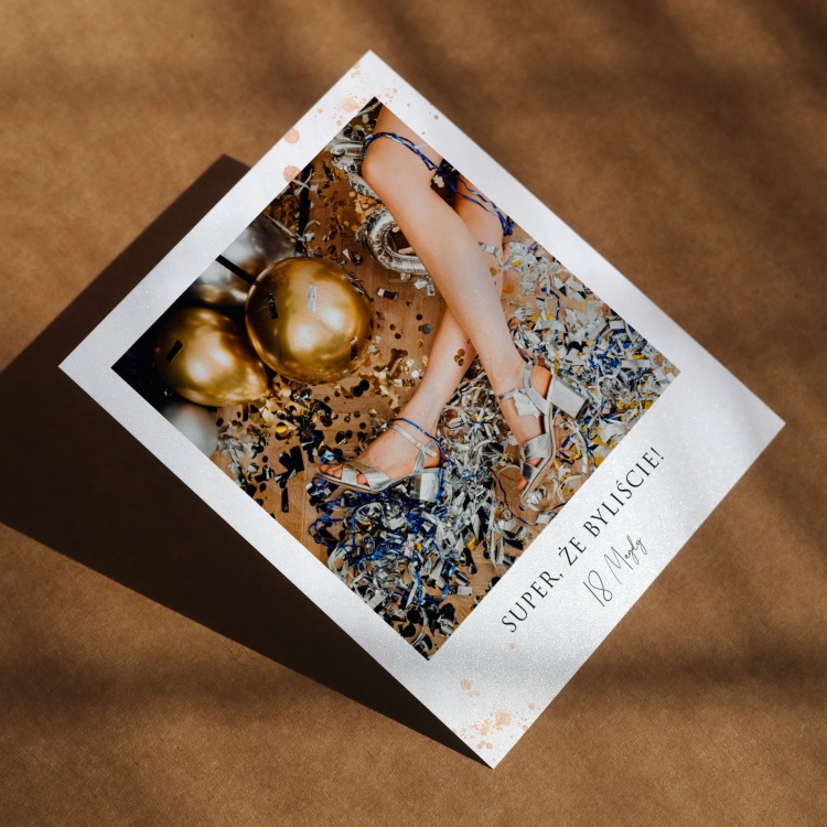 Polaroid podziękowanie dla gości - z brokatem rose gold