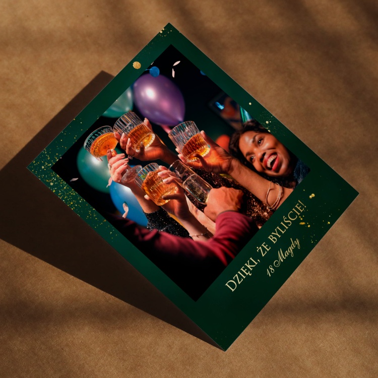 Polaroid podziękowanie dla gości - złoto-szmaragdowe