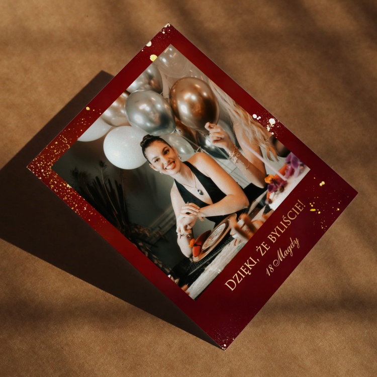 Polaroid podziękowanie dla gości - bordowo-złote