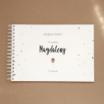 Księga gości na przyjęcie urodzinowe z różowym balonem i confetti