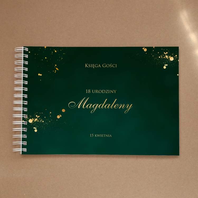 Księga gości na przyjęcie urodzinowe złoto-szmaragdowa