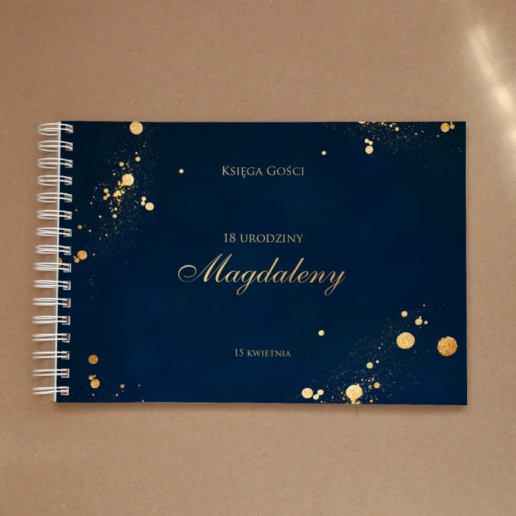 Księga gości na przyjęcie urodzinowe granatowo-złota