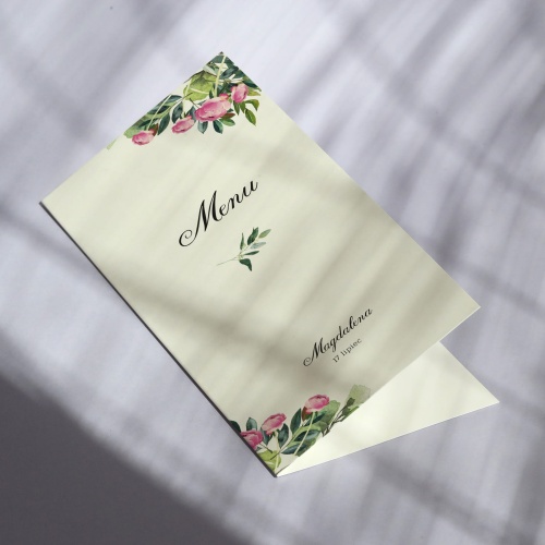 Karty menu na przyjęcie urodzinowe z piwonią