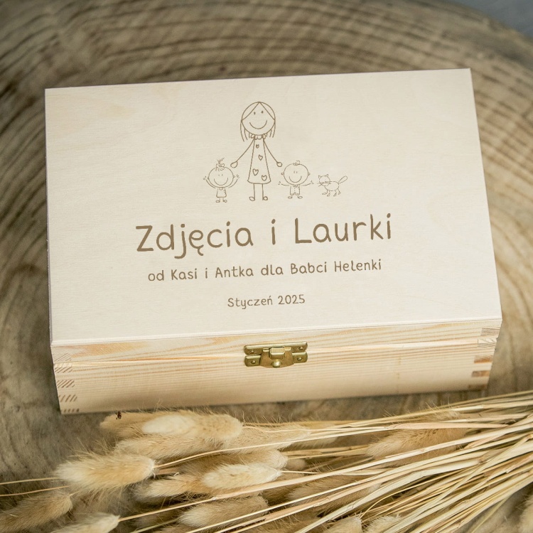 Szkatułka na zdjęcia i laurki dla Babci od wnuczki i wnuczka