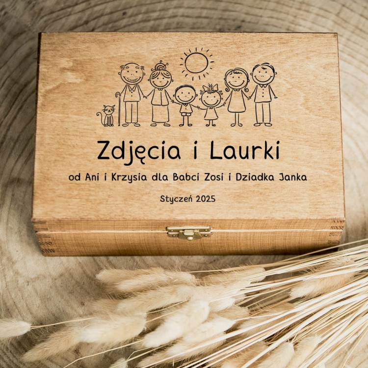 Ciemna szkatułka na zdjęcia i laurki dla Babci i Dziadka - wesoła Rodzinka