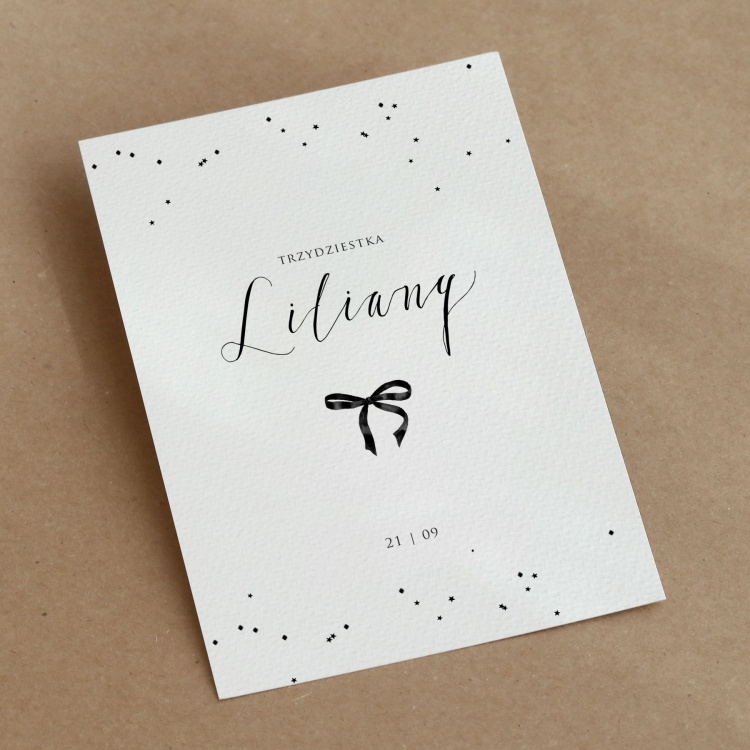 Zaproszenia 30 urodziny z czarną wstążką i gwiazdeczkami