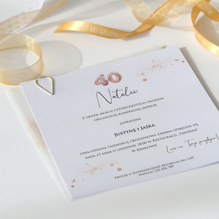 Zaproszenia rose gold na 40 urodziny