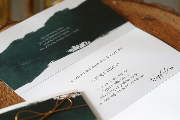 Eleganckie, zielone zaproszenia na 50 urodziny