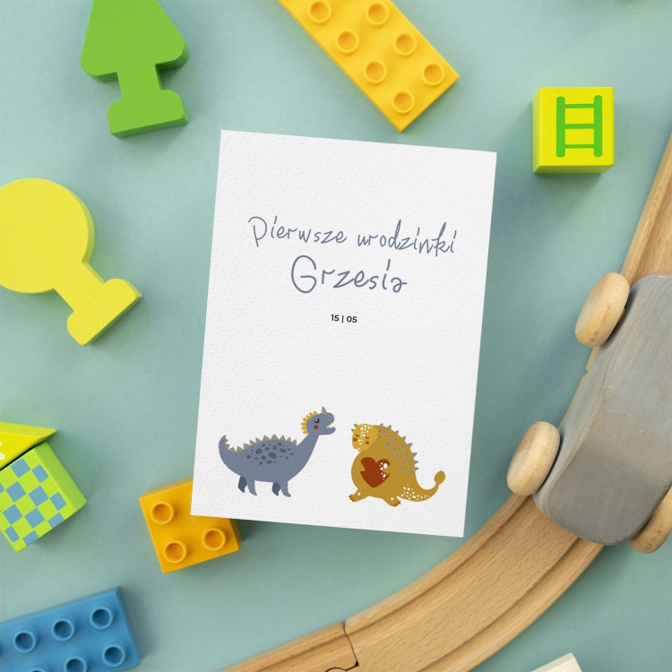 Dziecięce zaproszenia urodzinowe na roczek z dinozaurem