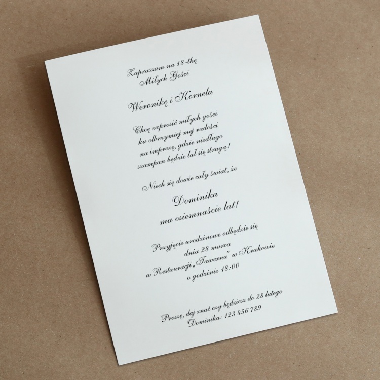 Eleganckie, śliczne zaproszenia na osiemnastkę