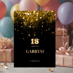 Złoto-czarne zaproszenia na 18 urodziny z brokatem rozkładane