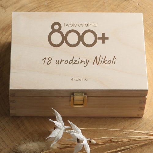 Szkatułka Twoje ostatnie 800+ pudełko z dedykacją na 18-nastkę