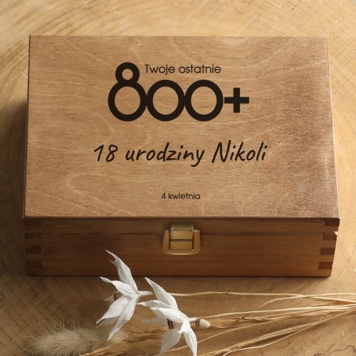 Szkatułka Twoje ostatnie 800+ pudełko z dedykacją na 18-nastkę