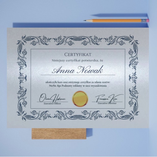 Dyplomy i certyfikaty z Canvy (A4) – papier srebrny platinium 300 g
