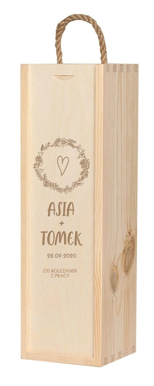 Grawerowana, skrzynka na wino ślubne z podpisem