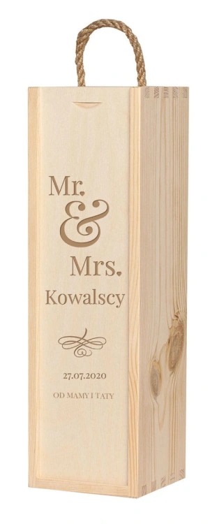 Grawerowana, skrzynka na wino ślubne z podpisem