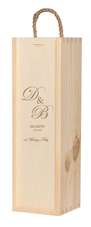 Grawerowana, skrzynka na wino ślubne z podpisem