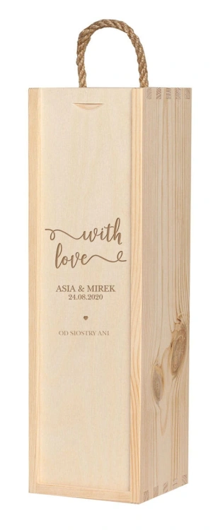 Grawerowana, skrzynka na wino ślubne z podpisem