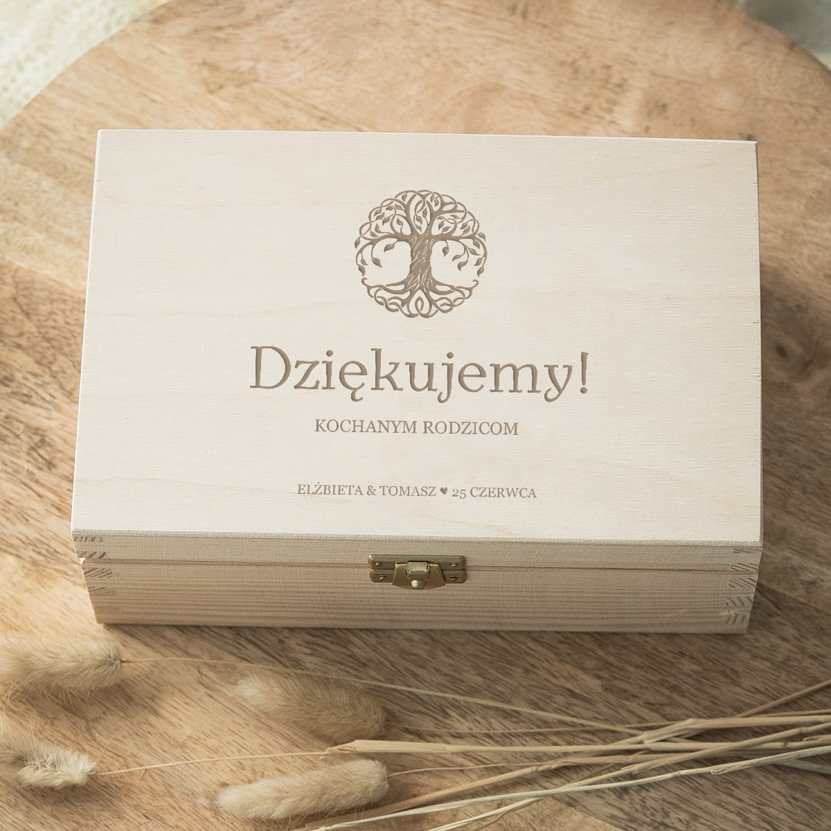 Podziękowanie dla Rodziców - szkatułka z drzewem - jasna