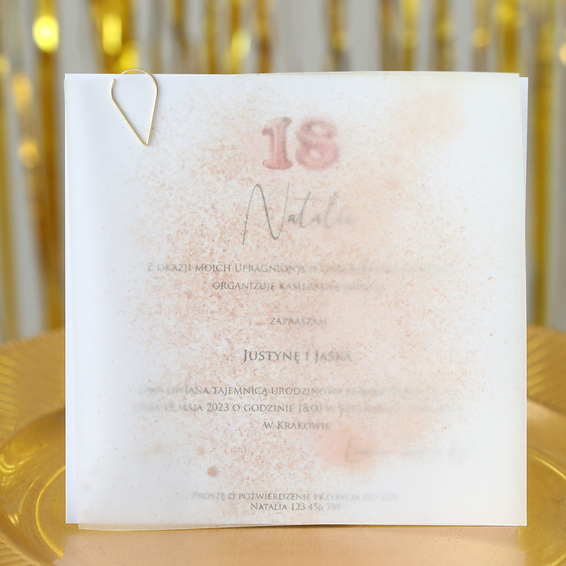 Zaproszenia golden rose na 18 urodziny