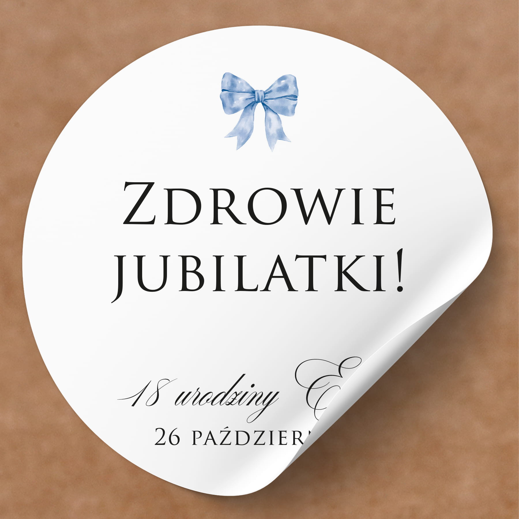 Naklejki na urodziny niebieska kokarda