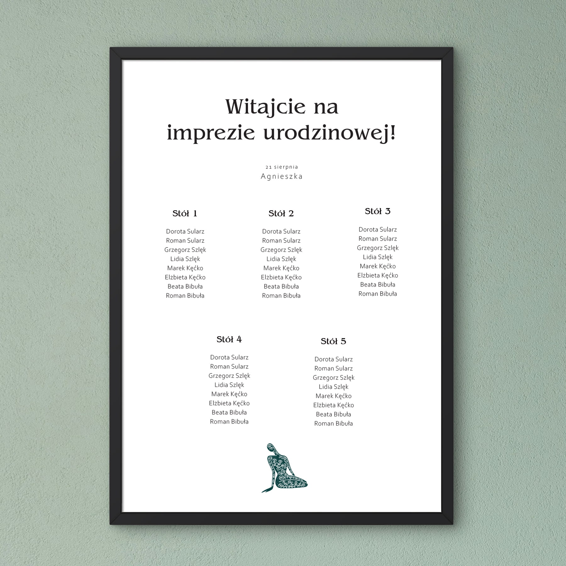 Vintage plan stołu urodzinowego z kwiecistą kobietą