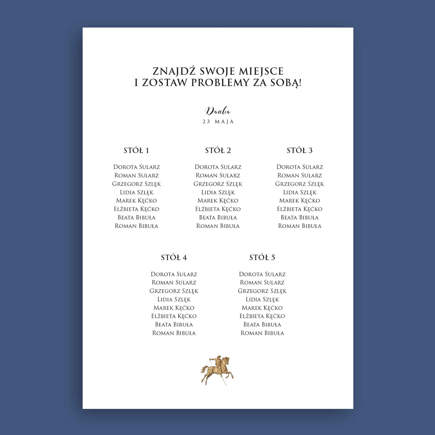 Vintage plan stołu urodzinowego z jeźdźcem