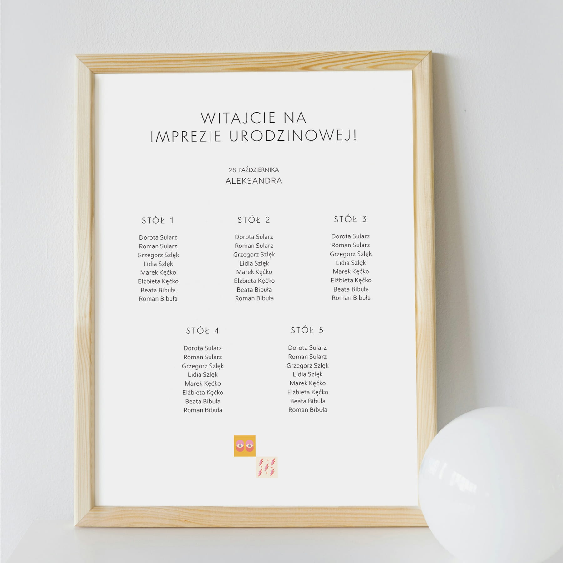 Plan stołu urodzinowego z mozaiką