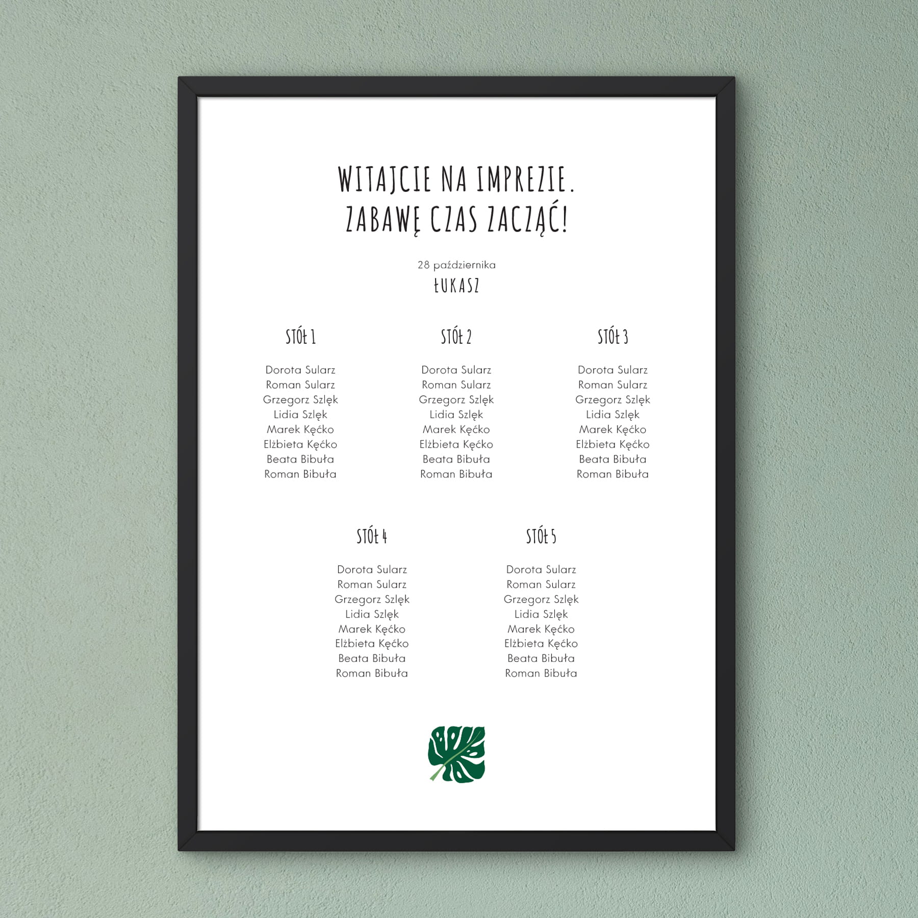 Plan stołu urodzinowego z liściem