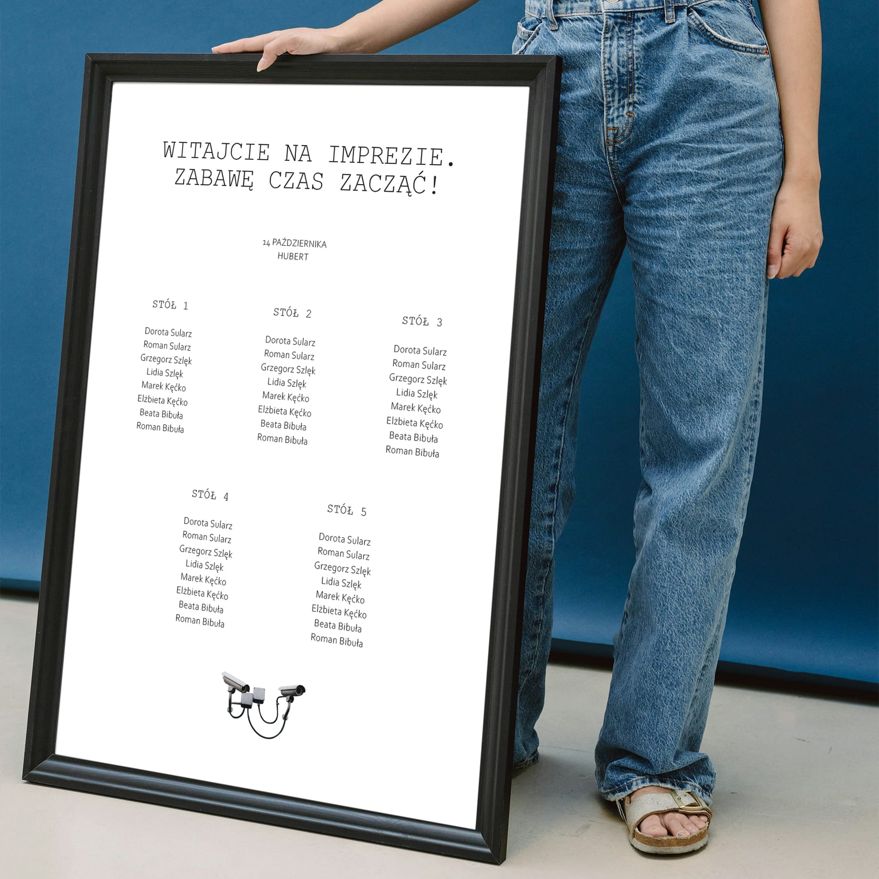 Retro plan stołu urodzinowego z kamerami