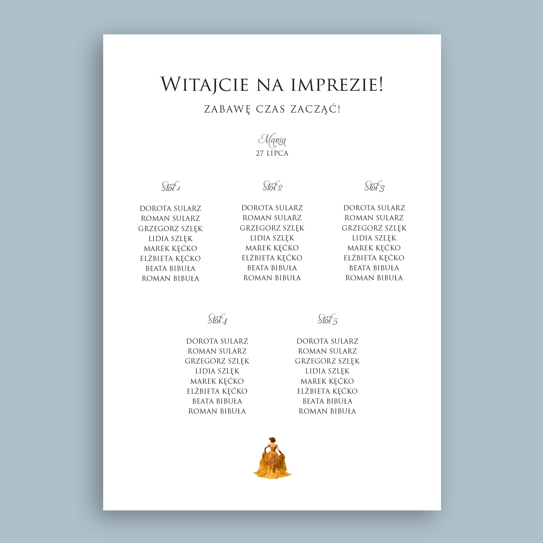 Vintage plan stołu urodzinowego z damą