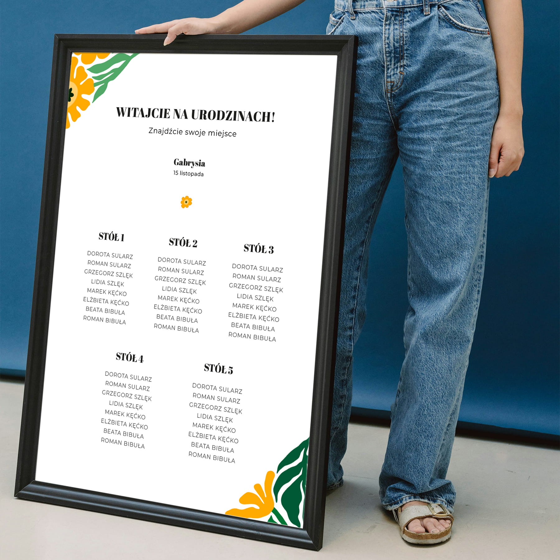 Plan stołu urodzinowego z kwiatami