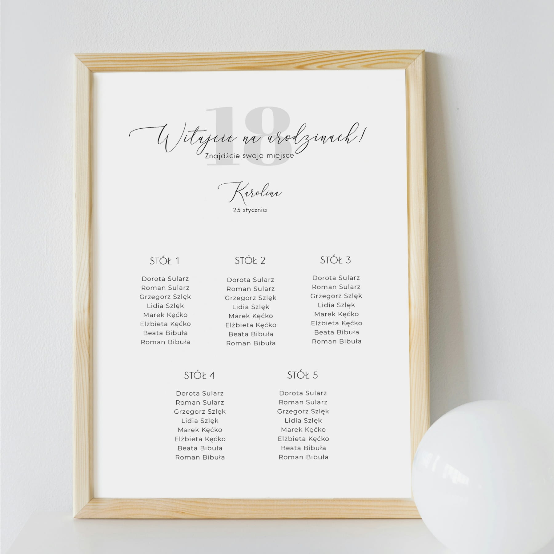 Plan stołu urodzinowego z liczbą