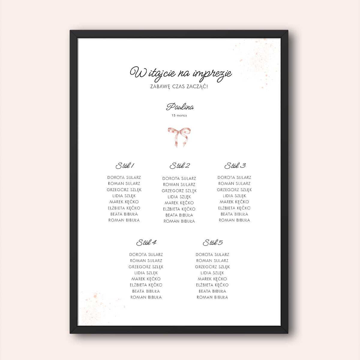 Plan stołu urodzinowego z delikatną wstążką