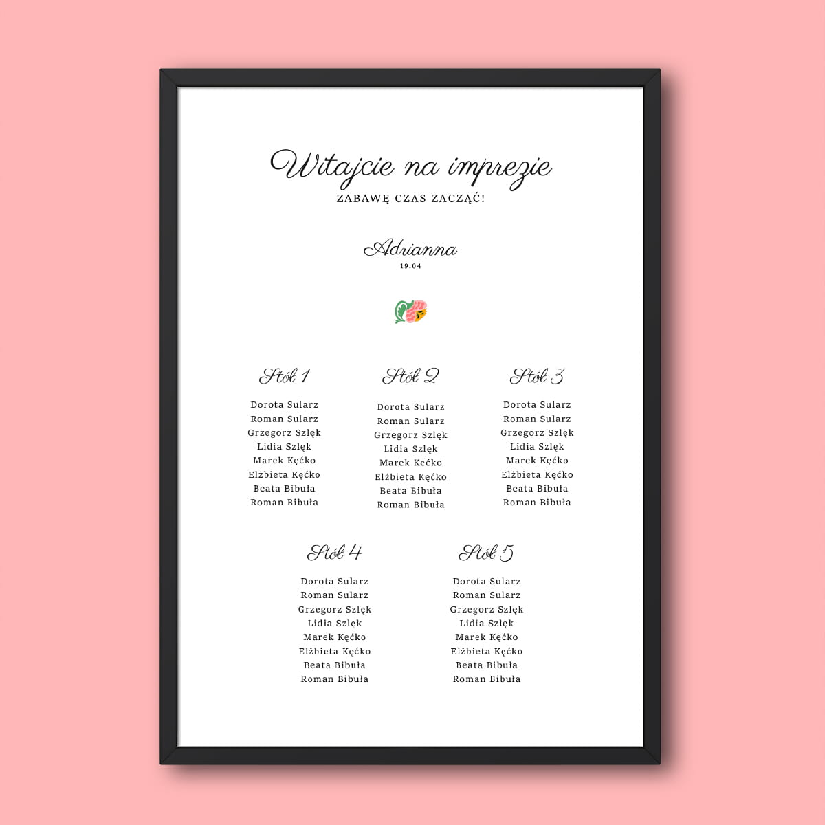 Plan stołu urodzinowego z małym kwiatkiem