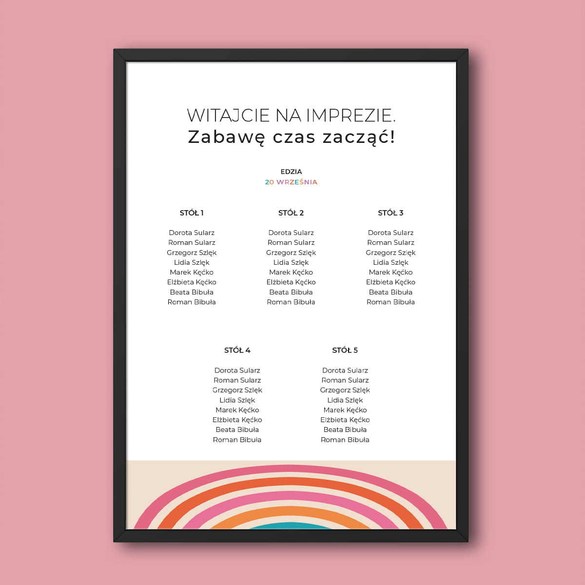 Plan stołu urodzinowego z kolorowymi łukami