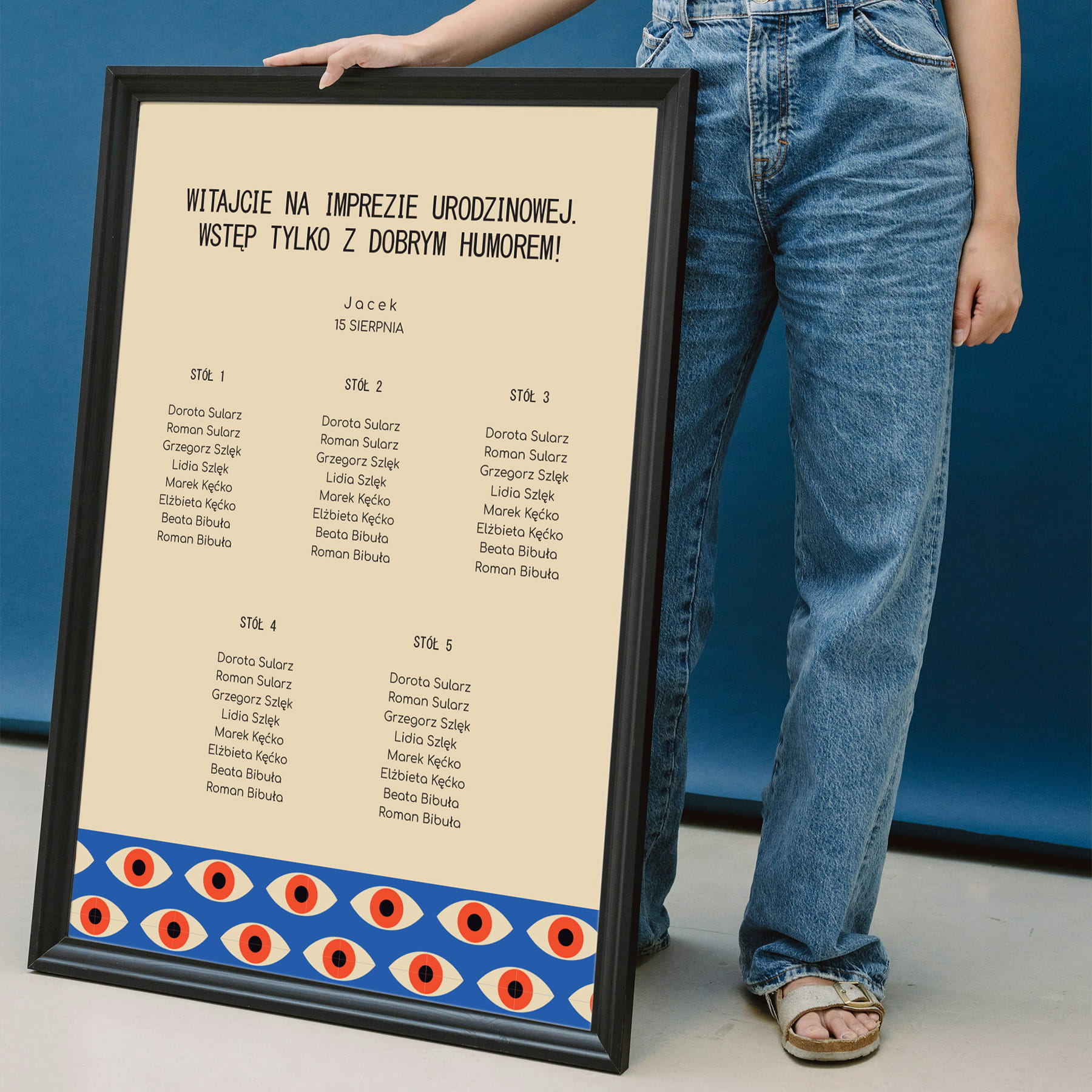 Plan stołu urodzinowego ze wzorem w oczy