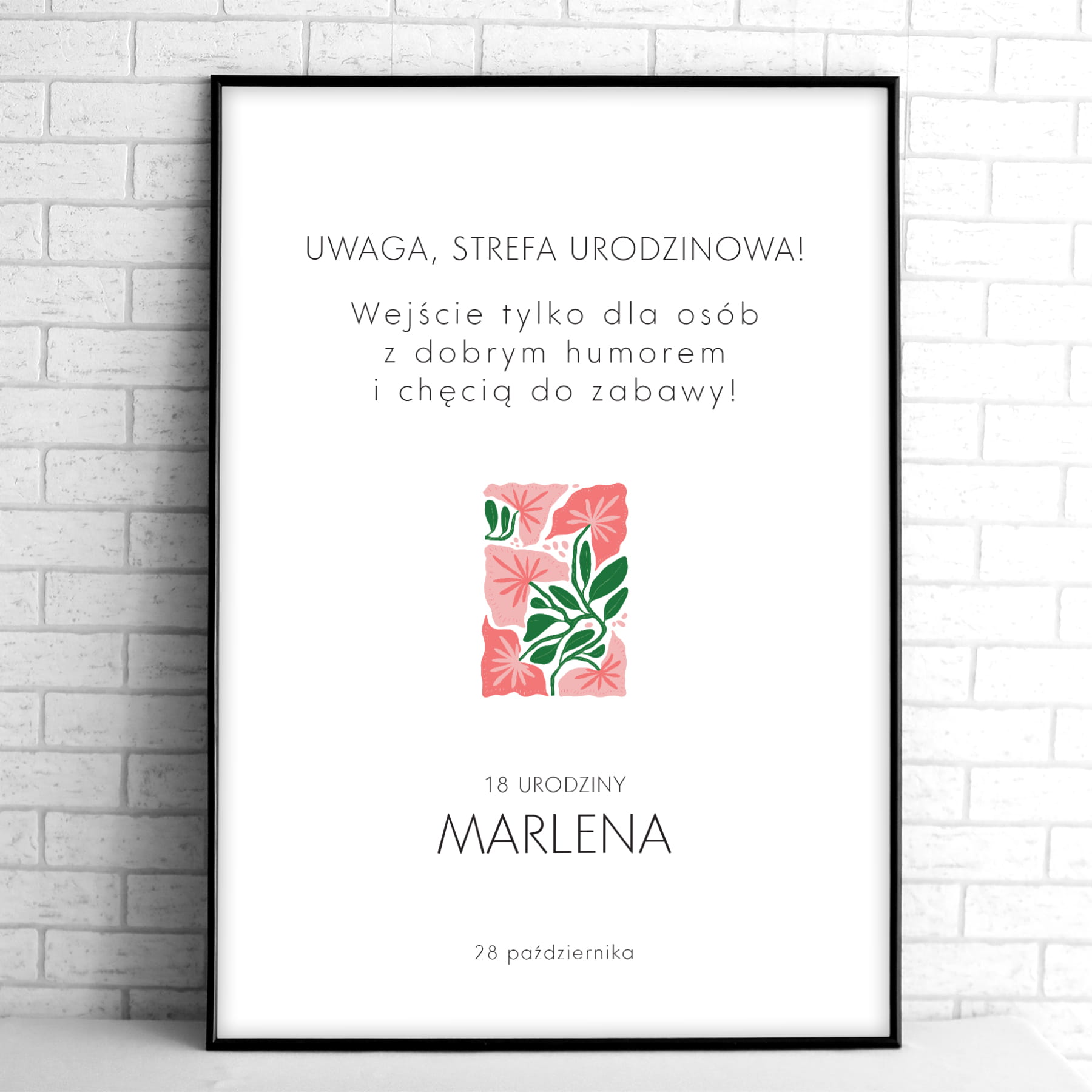 Tablice powitalne na przyjęcie urodzinowe z roślinnym wzorem