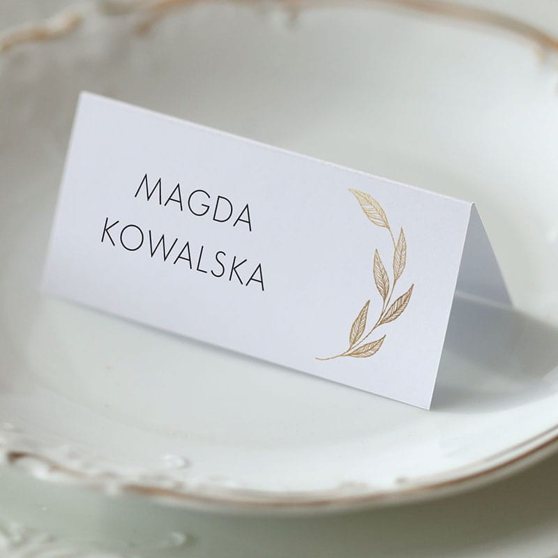 Winietki ślubne ze złotą gałązką liści