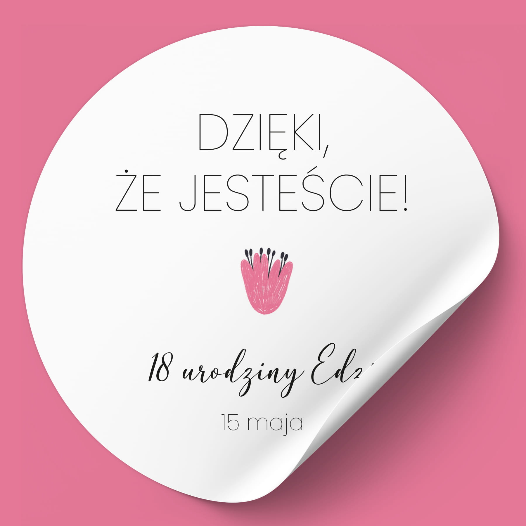 Naklejki na urodziny z różowym tulipanem