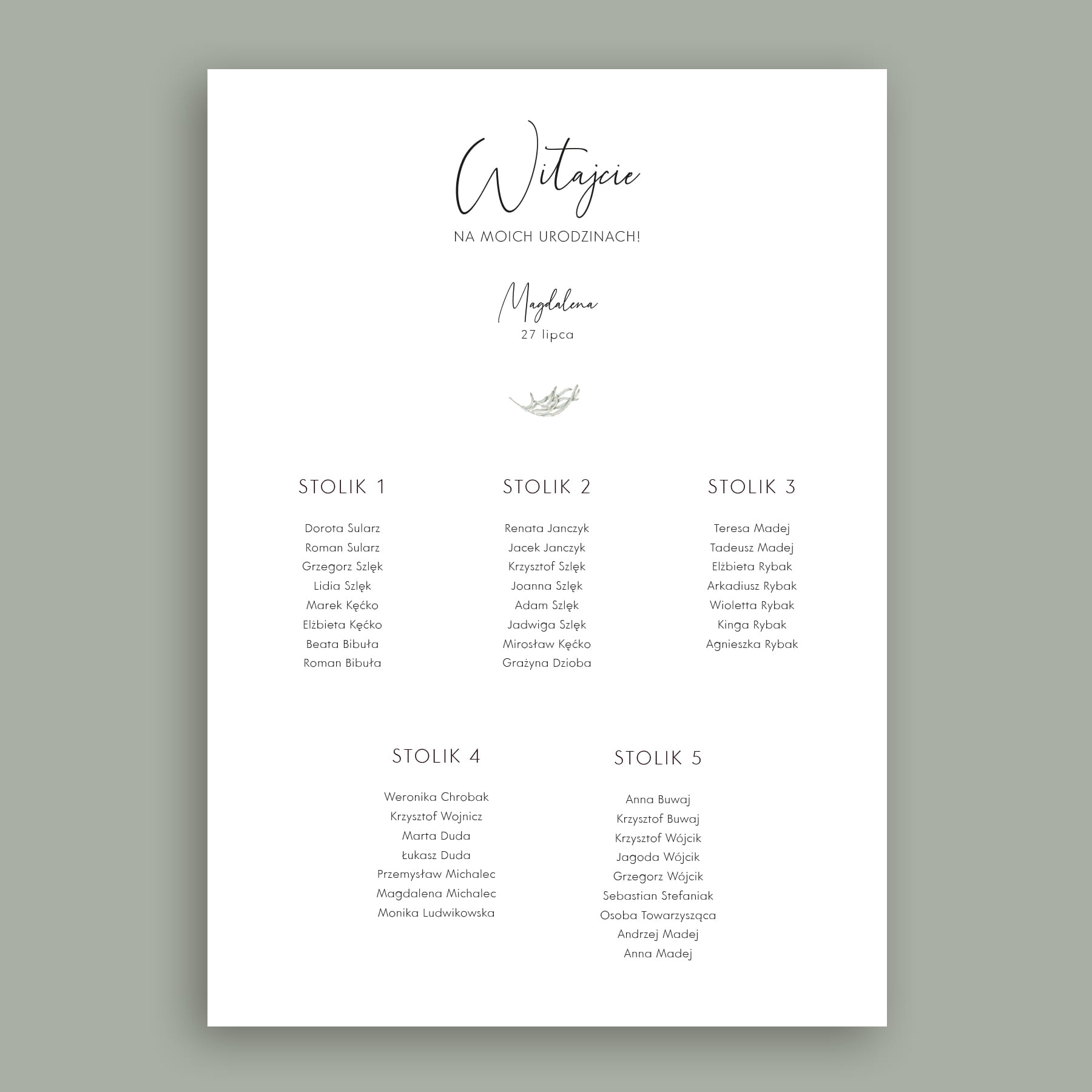 Plan stołu urodzinowego z roślinnym motywem