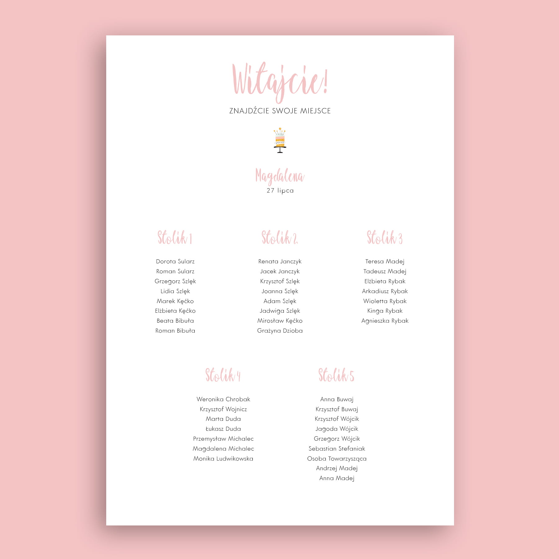 Plan stołu urodzinowego z tortem