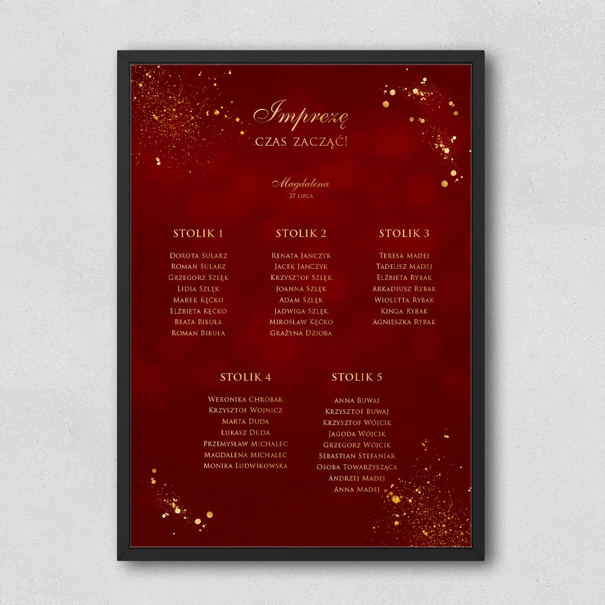 Plan stołu urodzinowego bordowo-złoty