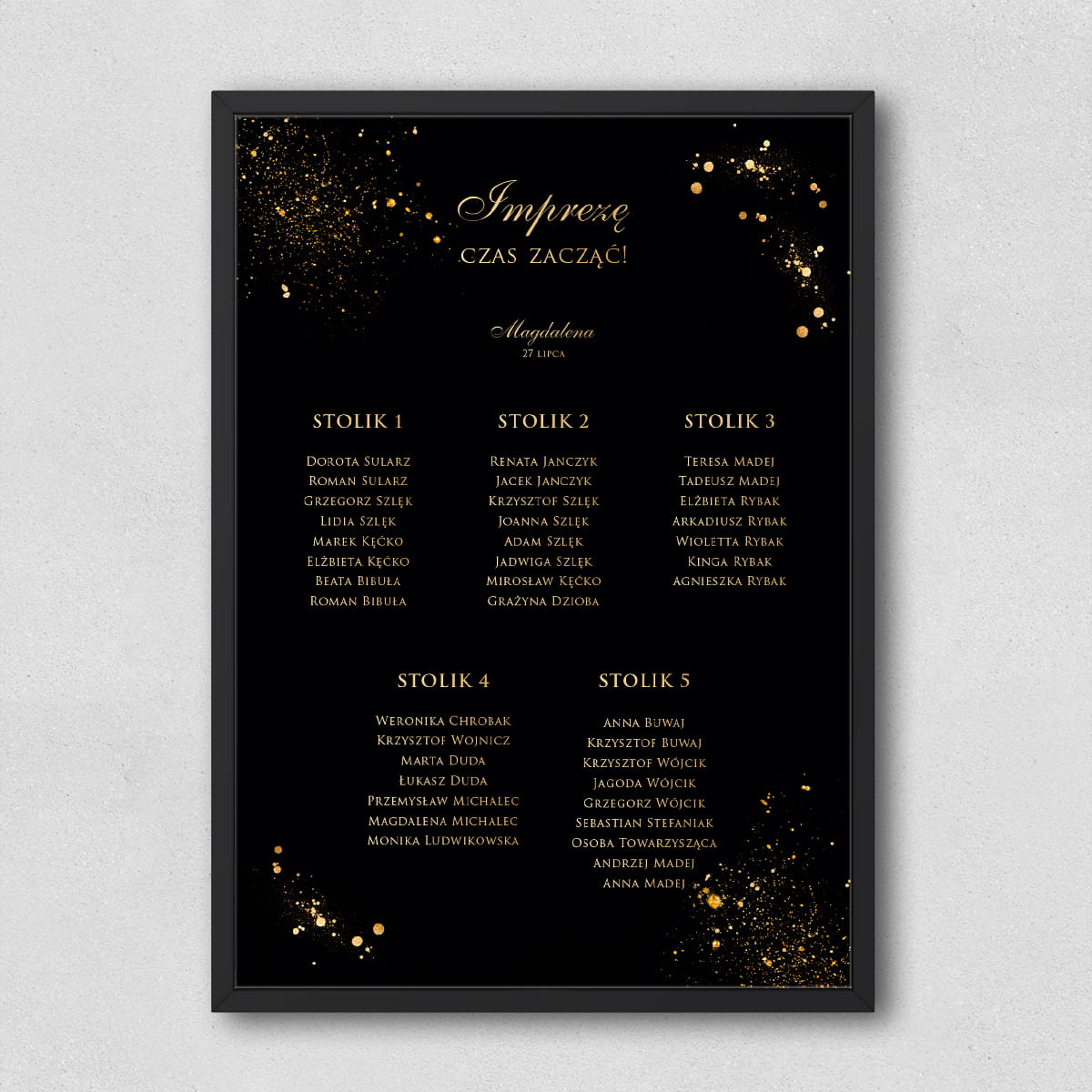 Plan stołu urodzinowego czarno-złoty