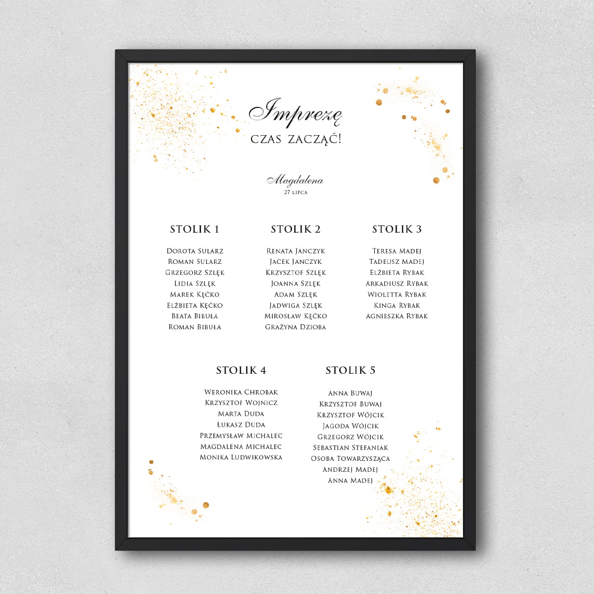 Plan stołu urodzinowego biało-złoty