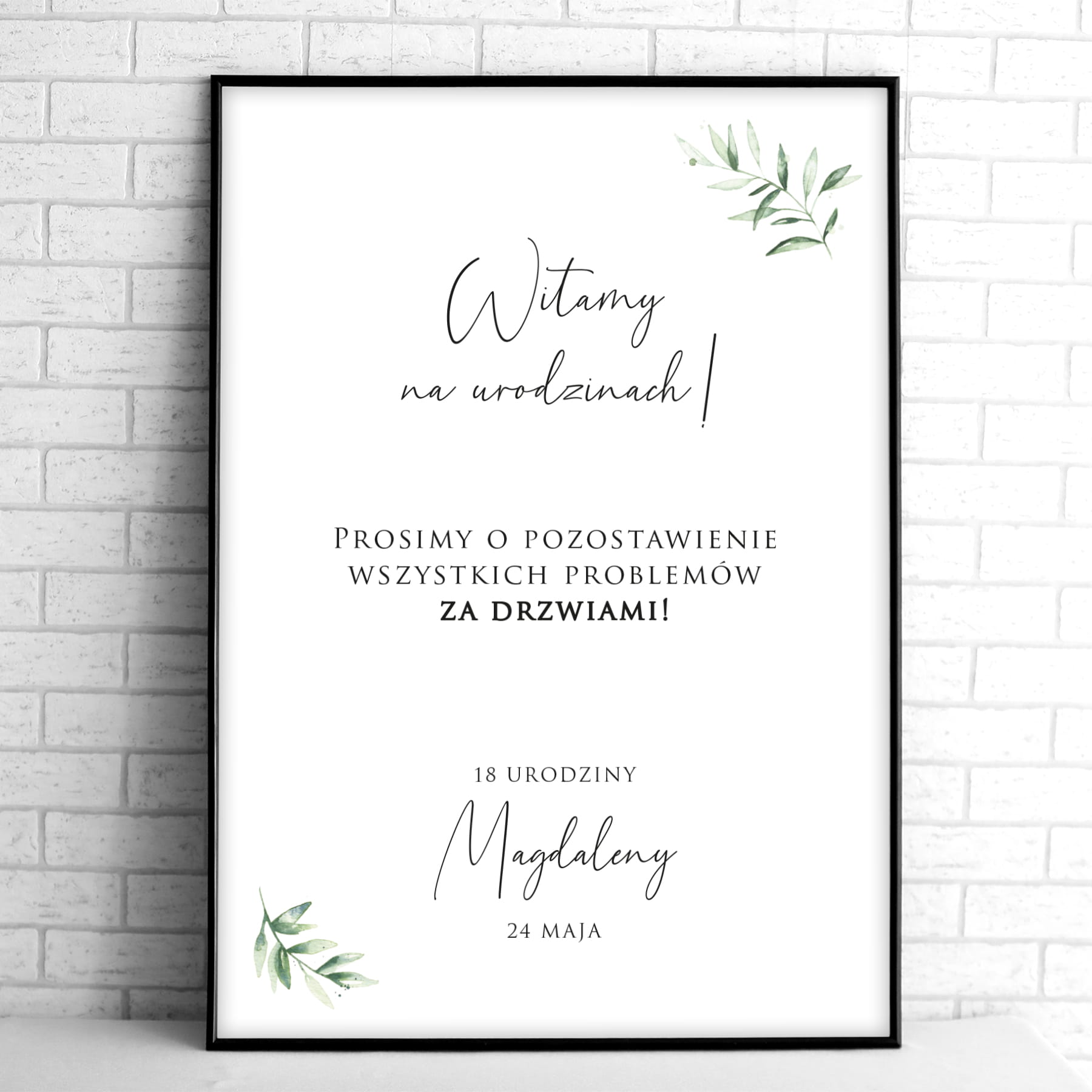 Tablice powitalne na przyjęcie urodzinowe z motywem delikatnych liści