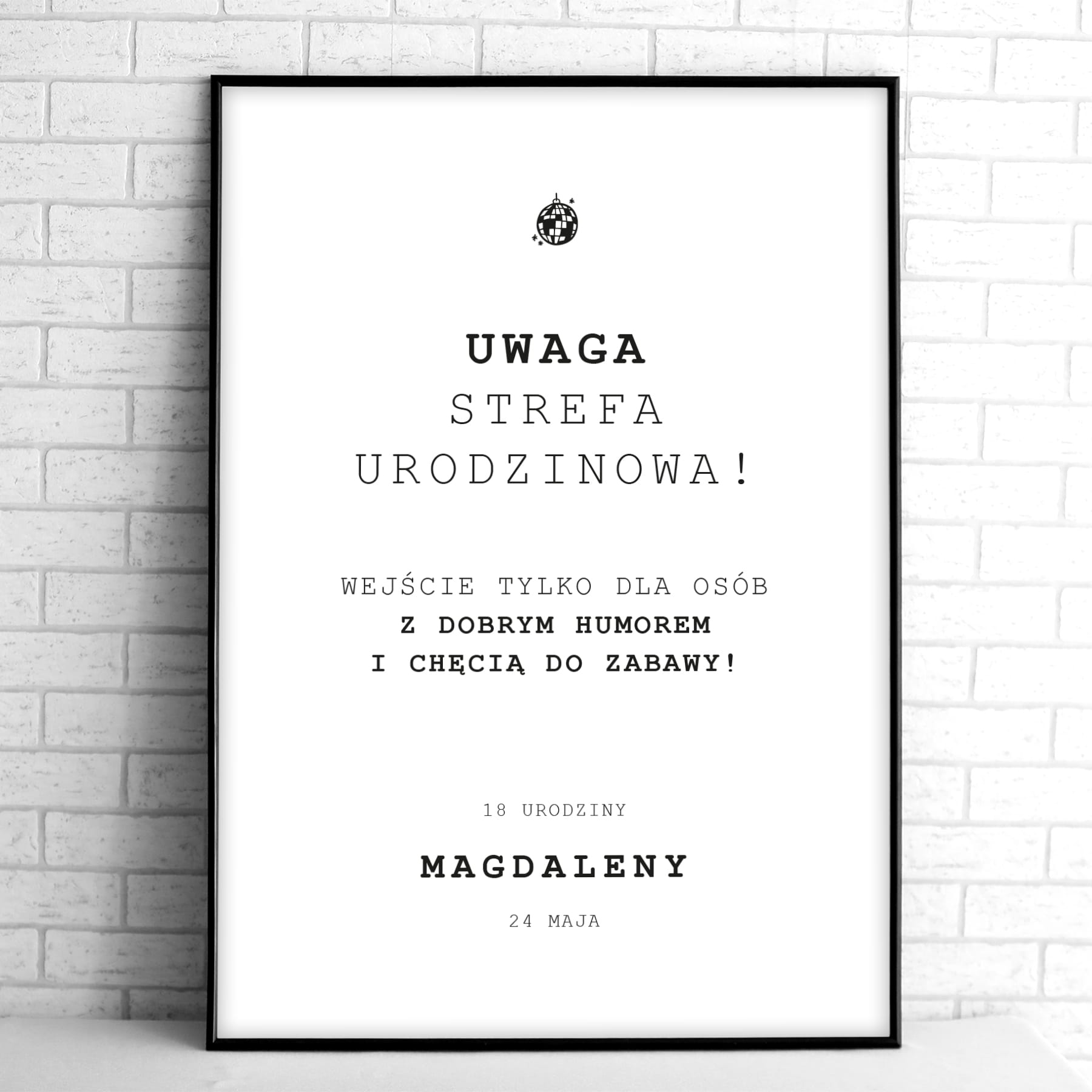 Tablice powitalne na przyjęcie urodzinowe z kulą dyskotekową