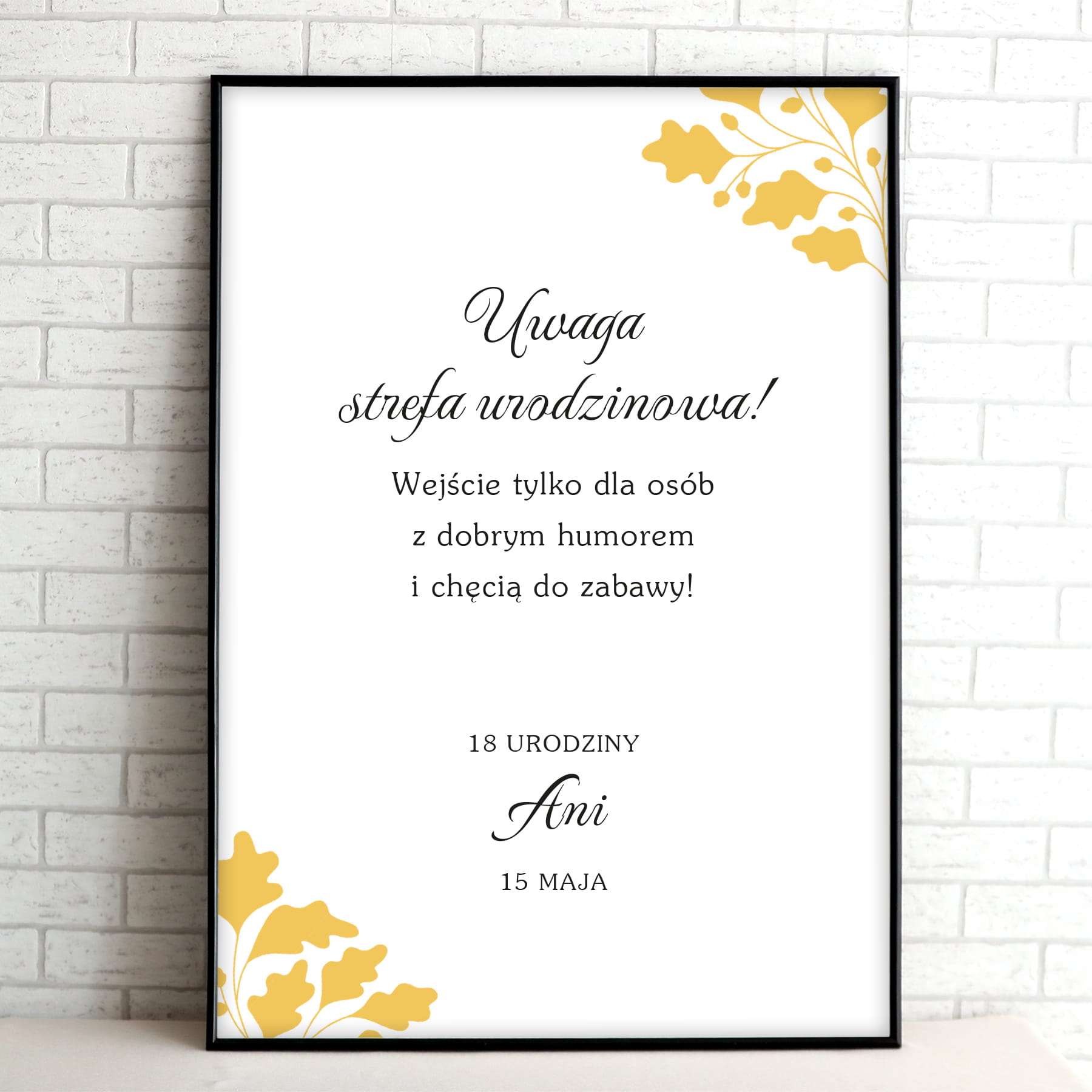 Tablice powitalne na przyjęcie urodzinowe z żółtymi listkami